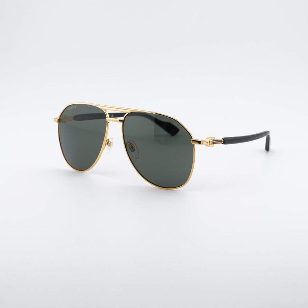 Gucci GG1220S 001 Sunglasses Gold/Black Aviator Frame, Grey Lenses